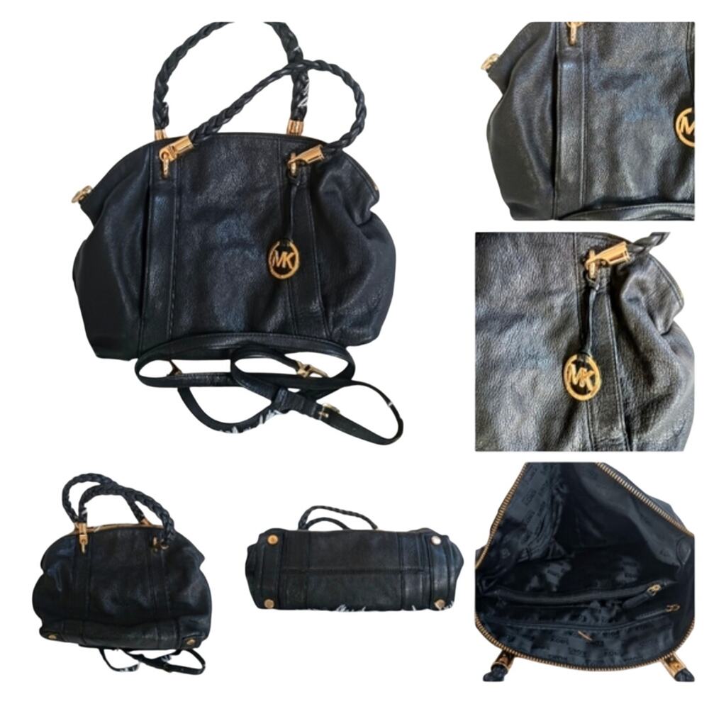 Michael Kors Black Leather Shoulder Bag Satchel Handbag, Gold Hardware - Picture 6 of 8